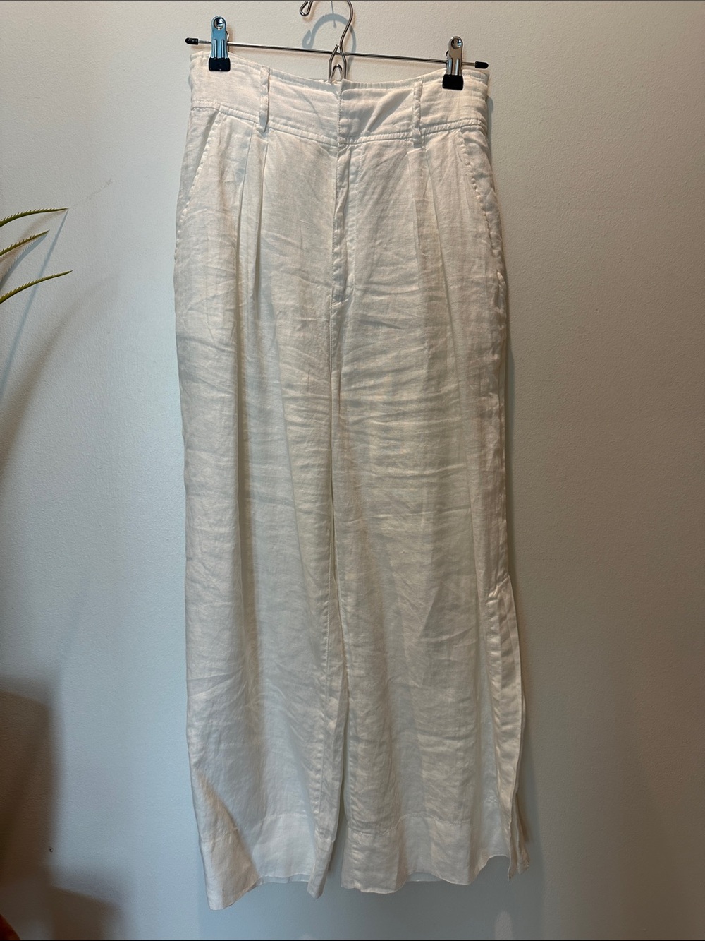 Joie White Wide-Leg Linen Chinos